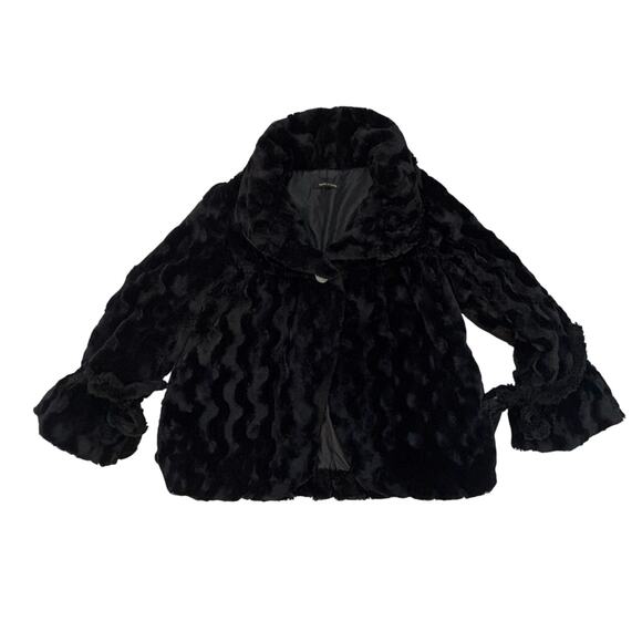 Black Short Faux-Fur Jacket - Made in Italy, No Brand Vintage Style Women’s L - Picture 2 of 8